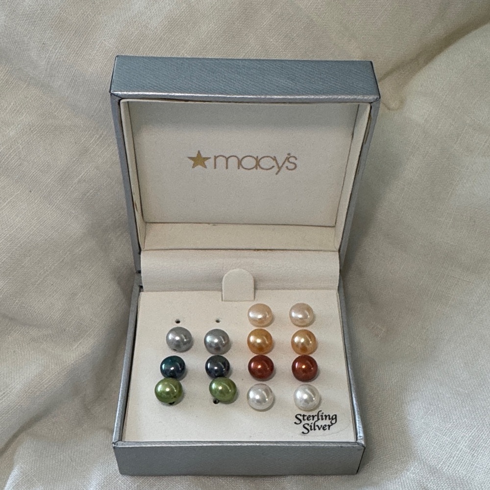 Macy's Sterling Silver Multicolor Pearl Earrings